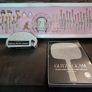 Glitz & Glam Makeup Brush Set, Makeup Brush Holder and Mirror